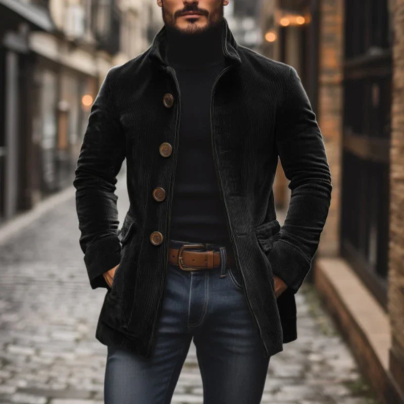 Veste ajustée pour homme à col montant et texture côtelée