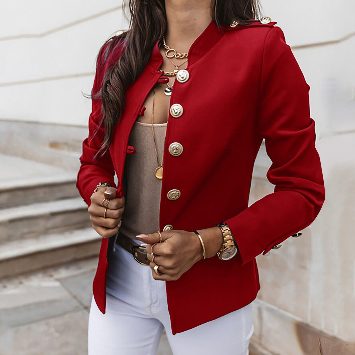 Veste blazer cintrée pour femme avec boutons devant