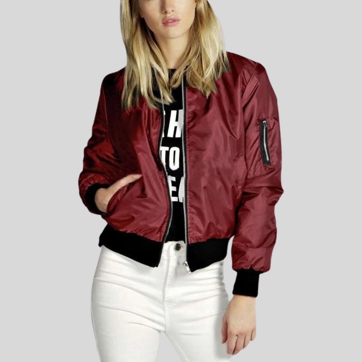 Veste bomber pour femme avec fermeture éclair