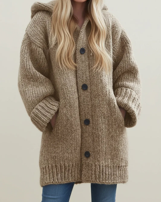 Veste cardigan chaude d'hiver à capuche pour femme