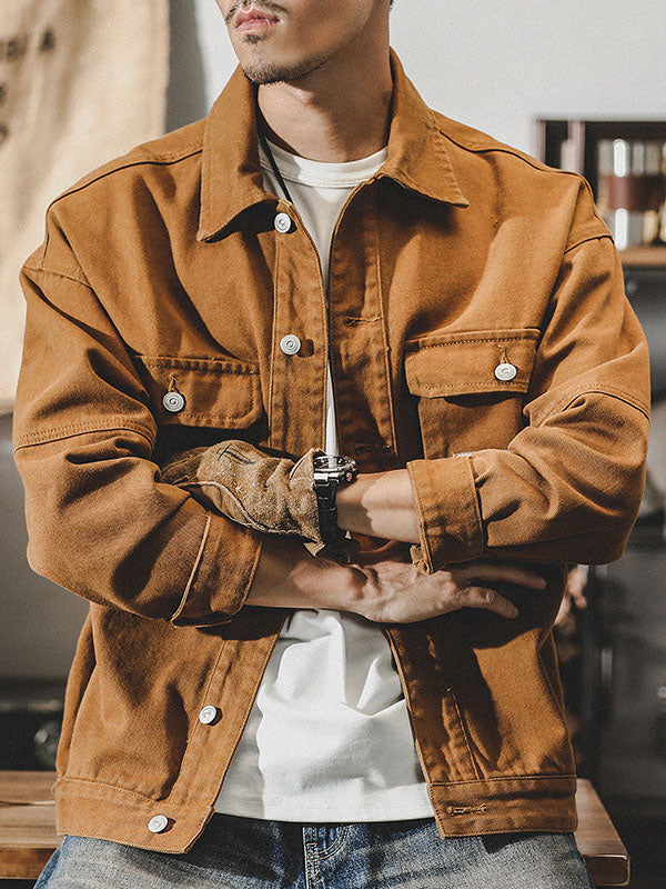 Veste cargo pour homme style vintage américain, veste de travail rétro coupe résistante et design classique