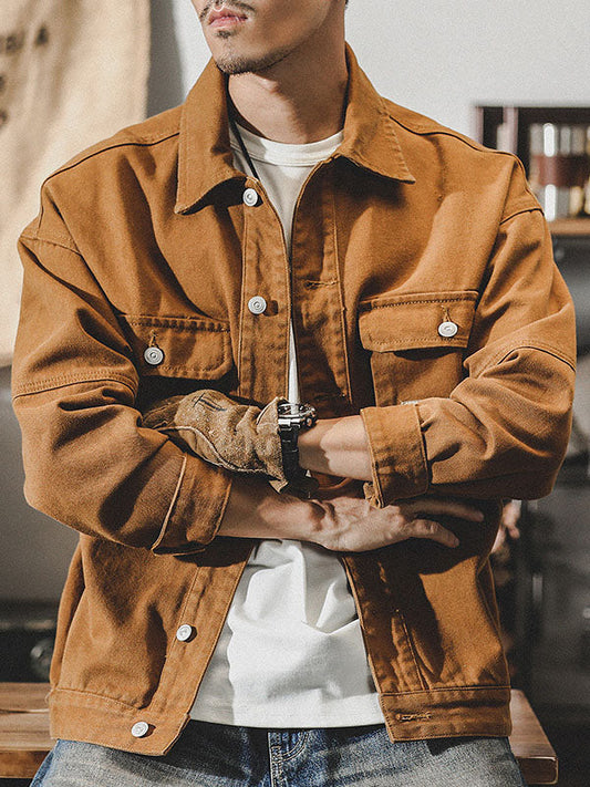 Veste cargo pour homme style vintage américain, veste de travail rétro coupe résistante et design classique