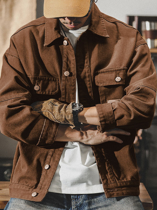 Veste cargo pour homme style vintage américain, veste de travail rétro coupe résistante et design classique