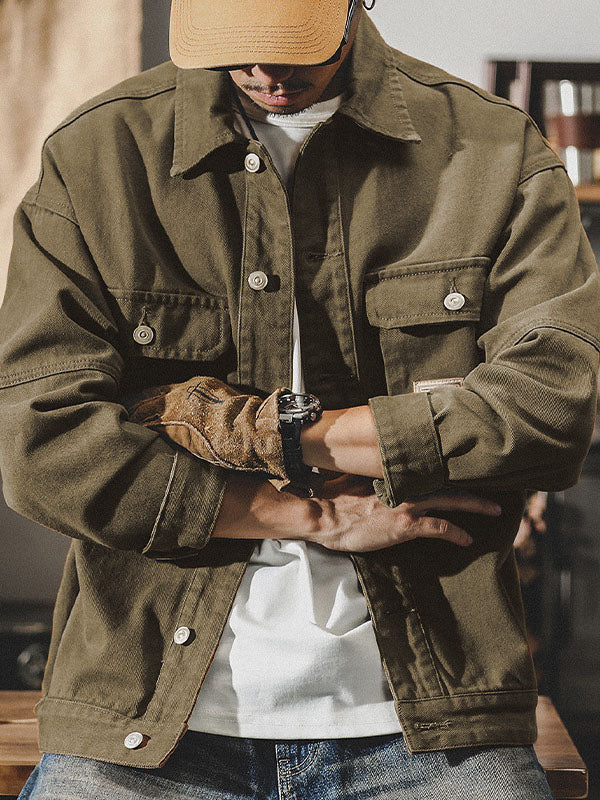 Veste cargo pour homme style vintage américain, veste de travail rétro coupe résistante et design classique