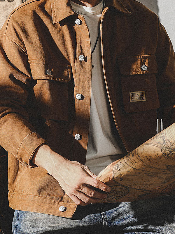 Veste cargo pour homme style vintage américain, veste de travail rétro coupe résistante et design classique