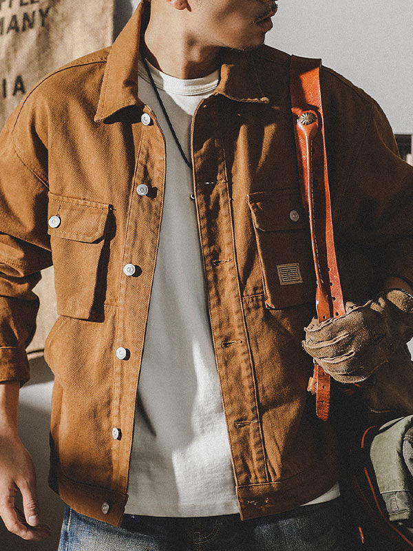 Veste cargo pour homme style vintage américain, veste de travail rétro coupe résistante et design classique