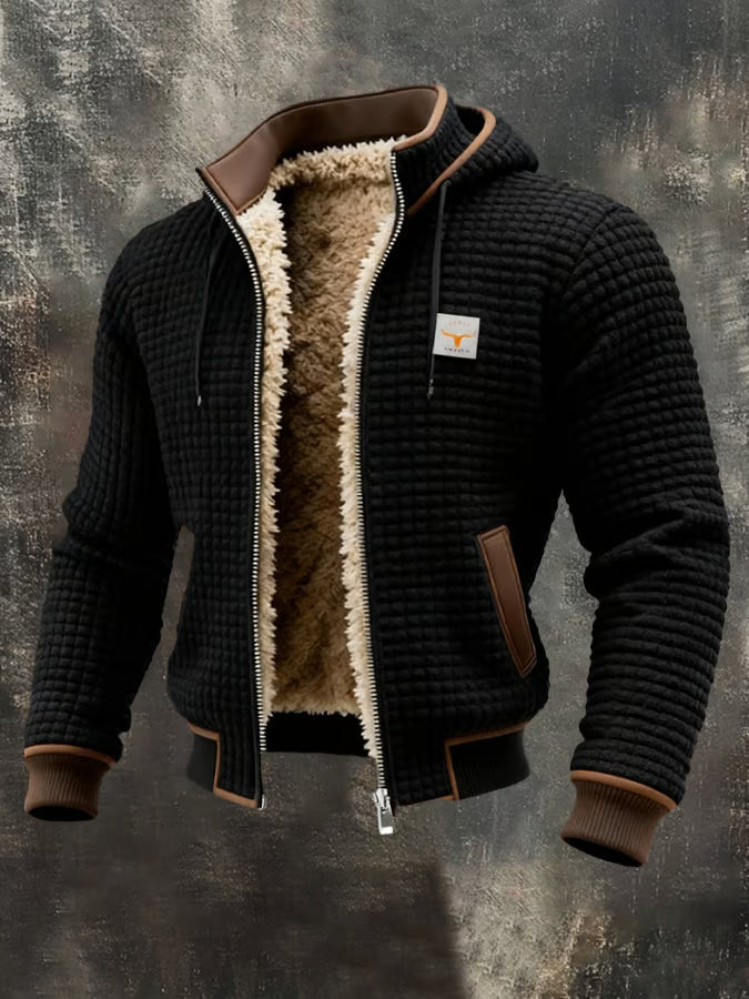 Veste chaude à capuche et fermeture éclair motif gaufré pour homme