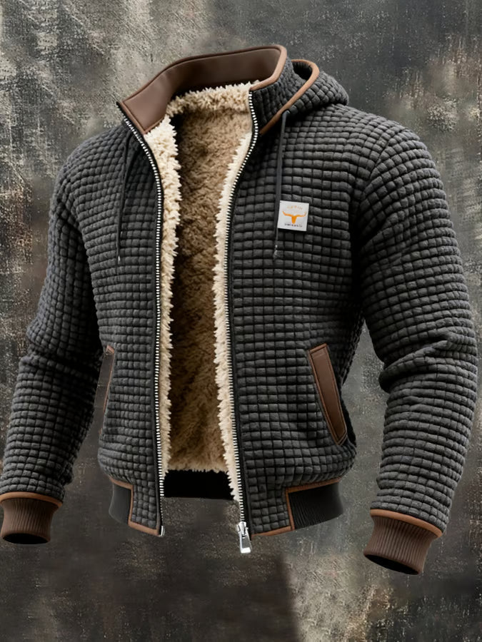 Veste chaude à capuche et fermeture éclair motif gaufré pour homme