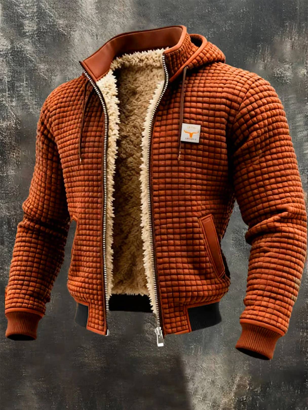 Veste chaude à capuche et fermeture éclair motif gaufré pour homme