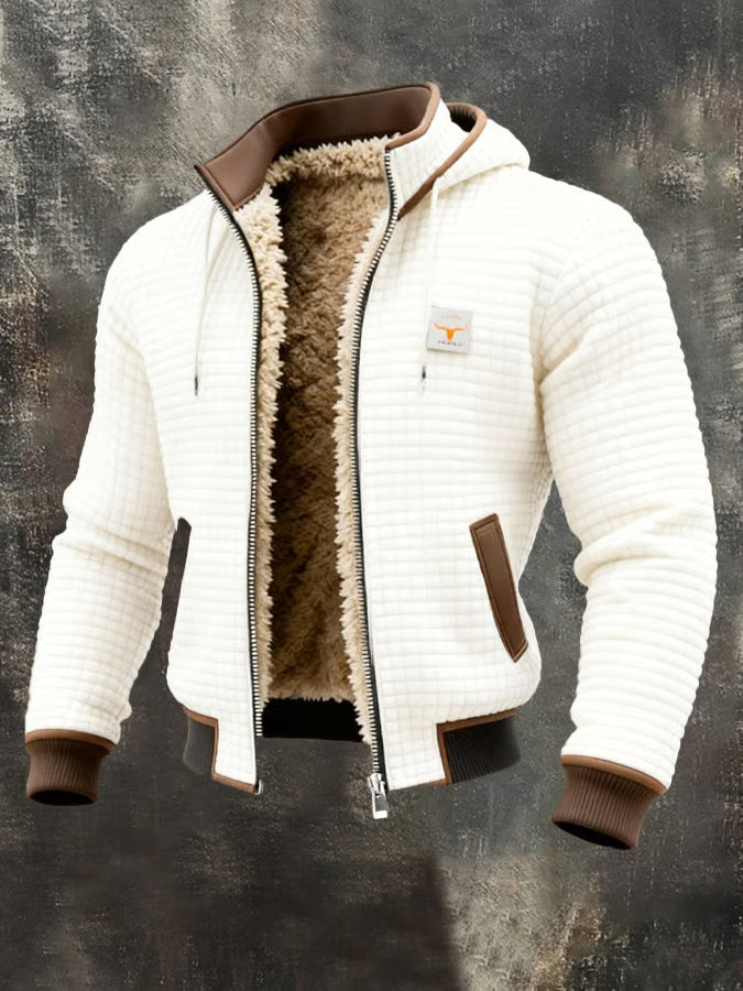 Veste chaude à capuche et fermeture éclair motif gaufré pour homme