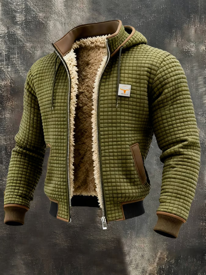 Veste chaude à capuche et fermeture éclair motif gaufré pour homme