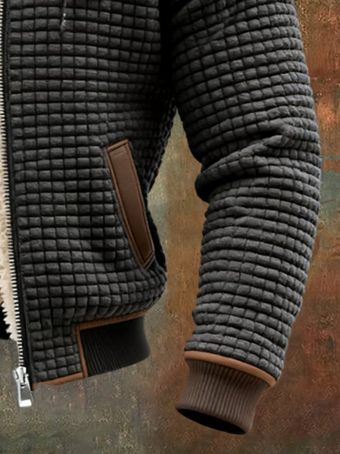 Veste chaude à capuche et fermeture éclair motif gaufré pour homme
