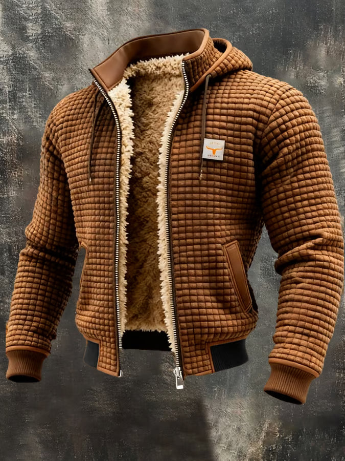 Veste chaude à capuche et fermeture éclair motif gaufré pour homme