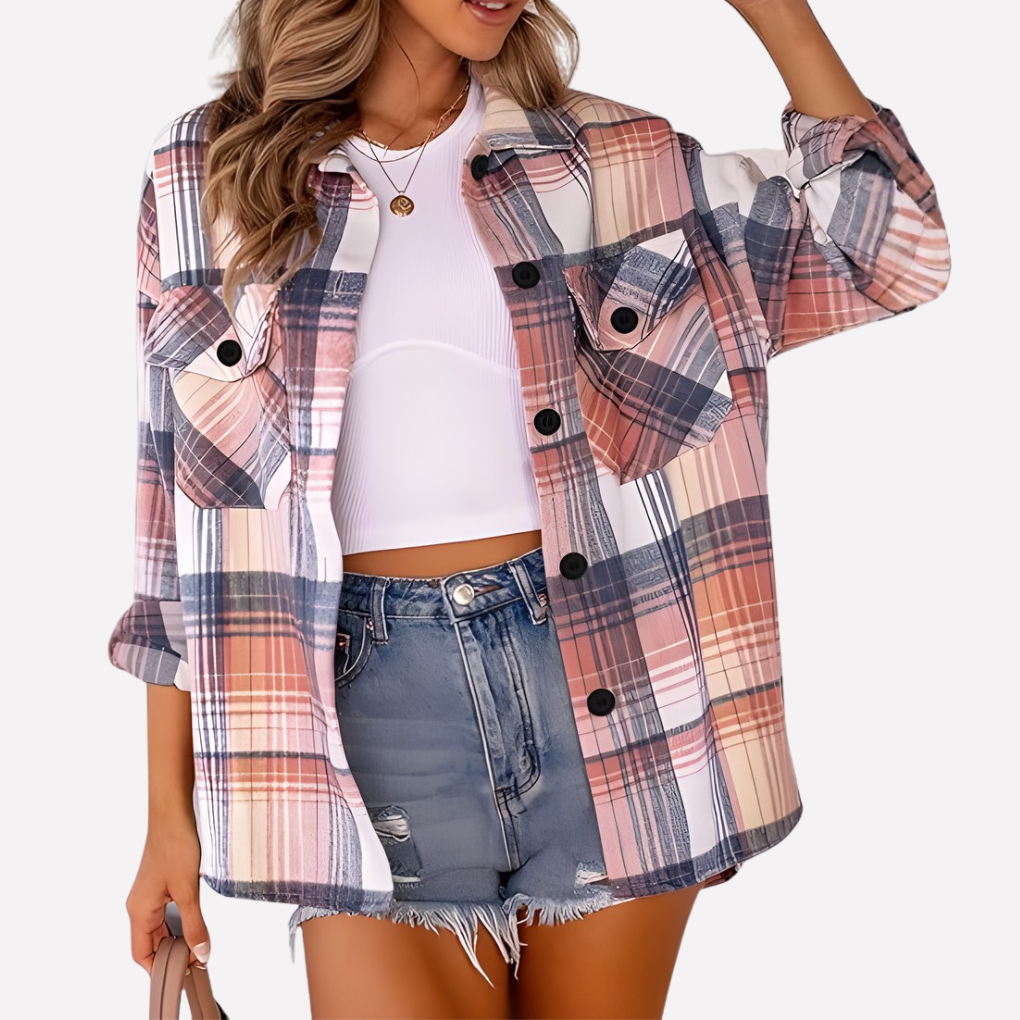 Veste-chemise à carreaux pour femme