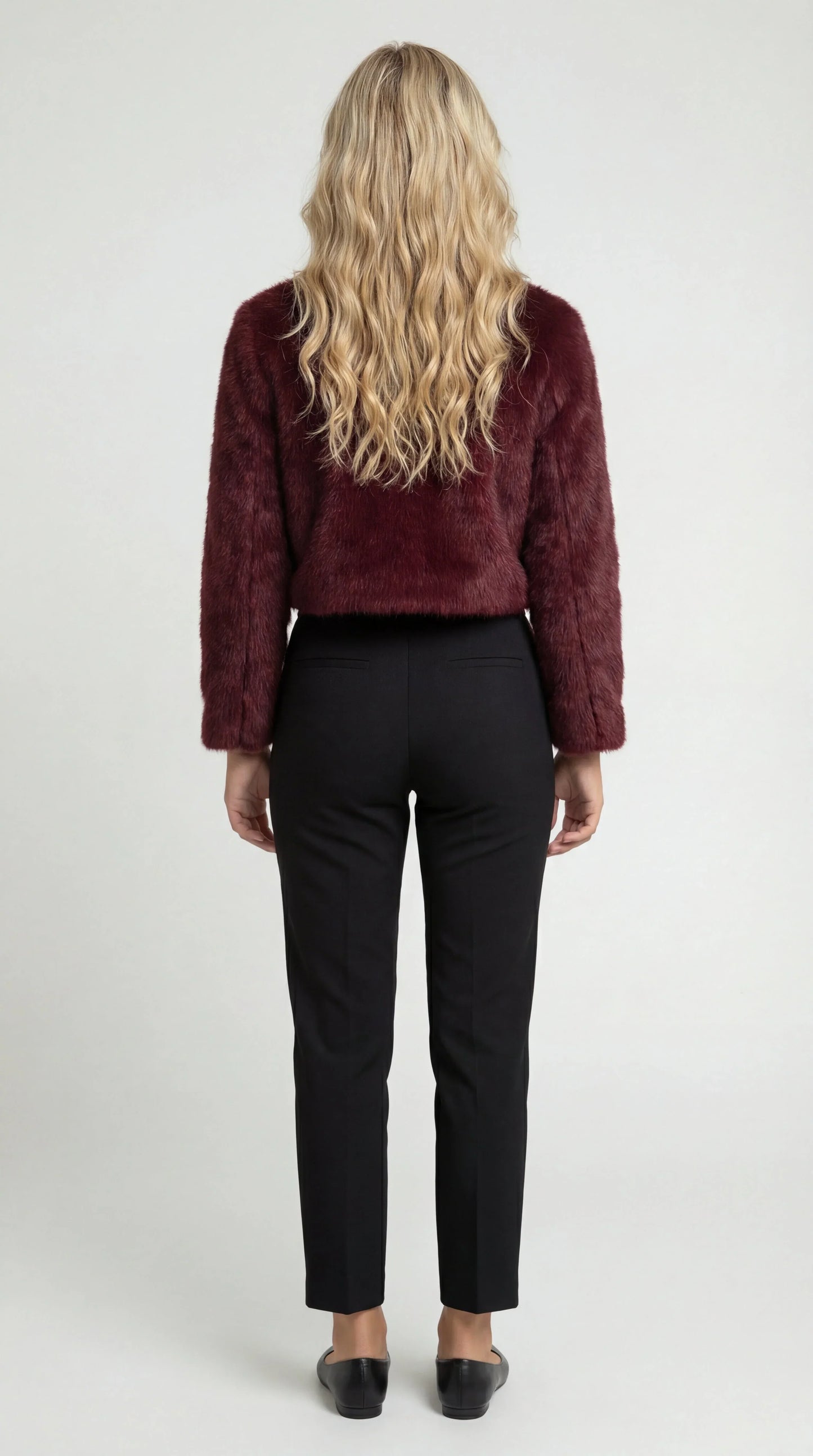 Veste courte pour femme en fausse fourrure douce à col rond et coupe droite