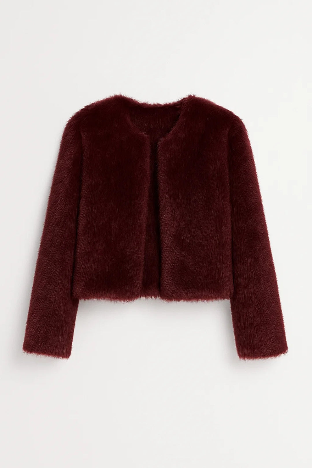 Veste courte pour femme en fausse fourrure douce à col rond et coupe droite