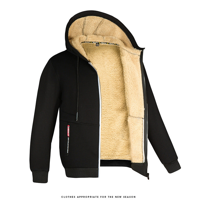 Veste d'hiver à capuche pour homme avec doublure en laine de mouton