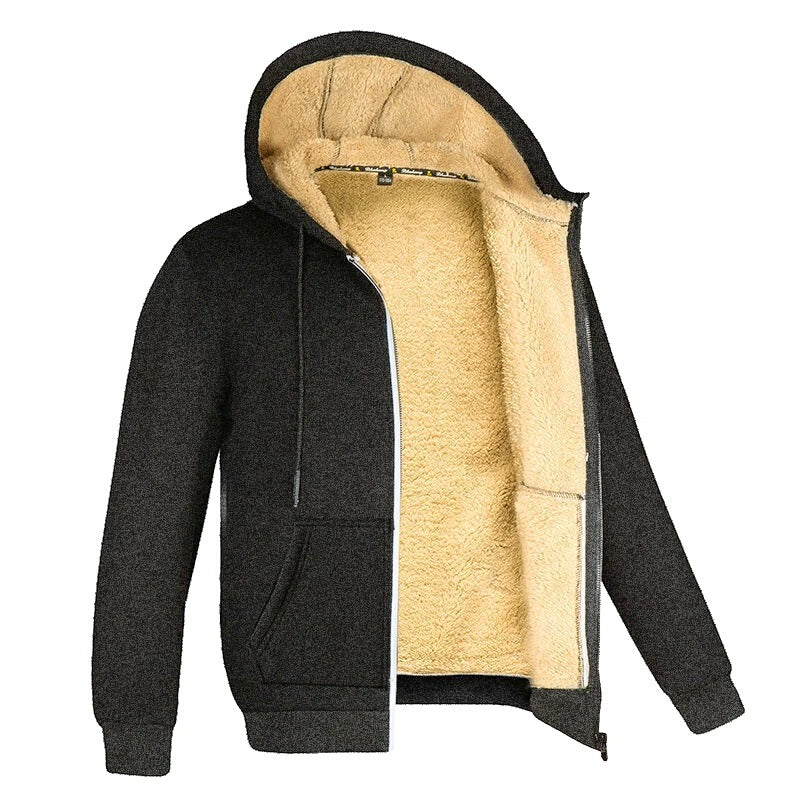 Veste d'hiver à capuche pour homme avec doublure en laine de mouton