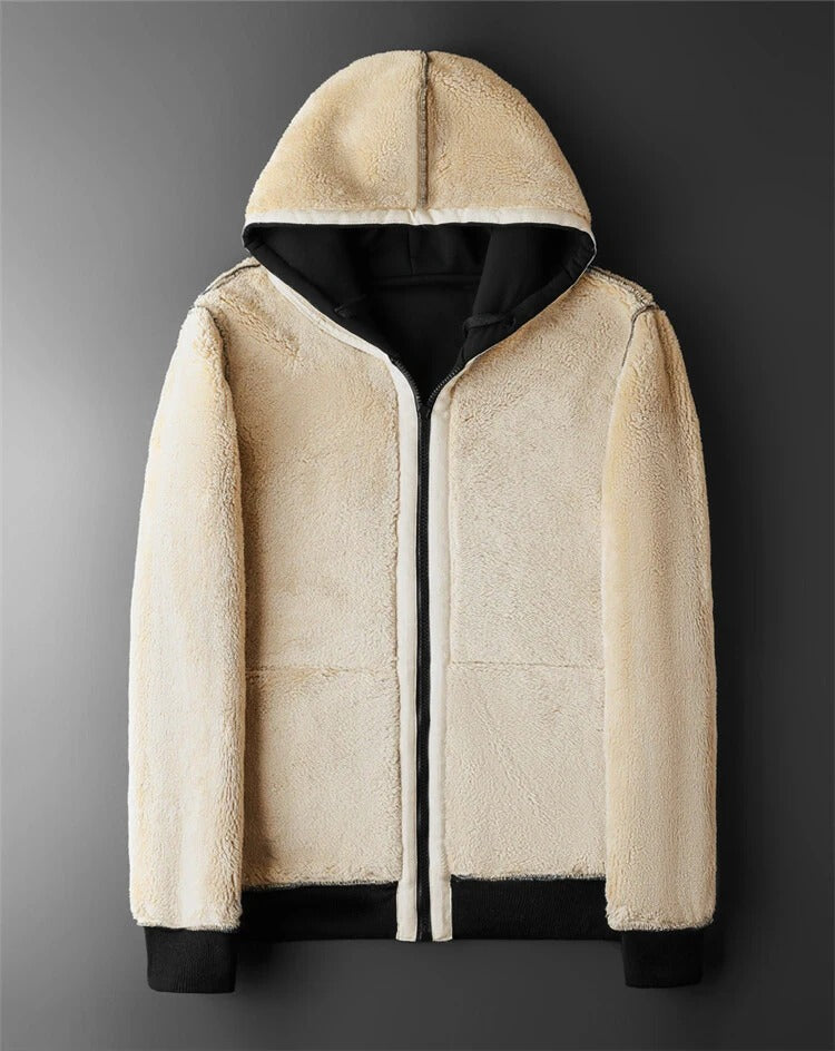 Veste d'hiver à capuche pour homme avec doublure en laine de mouton