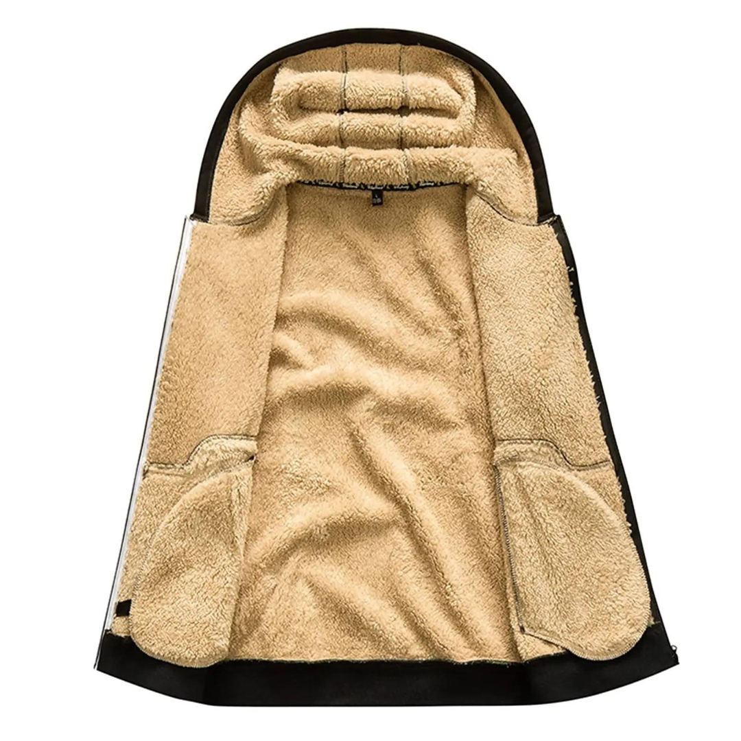 Veste d'hiver à capuche pour homme avec doublure en laine de mouton