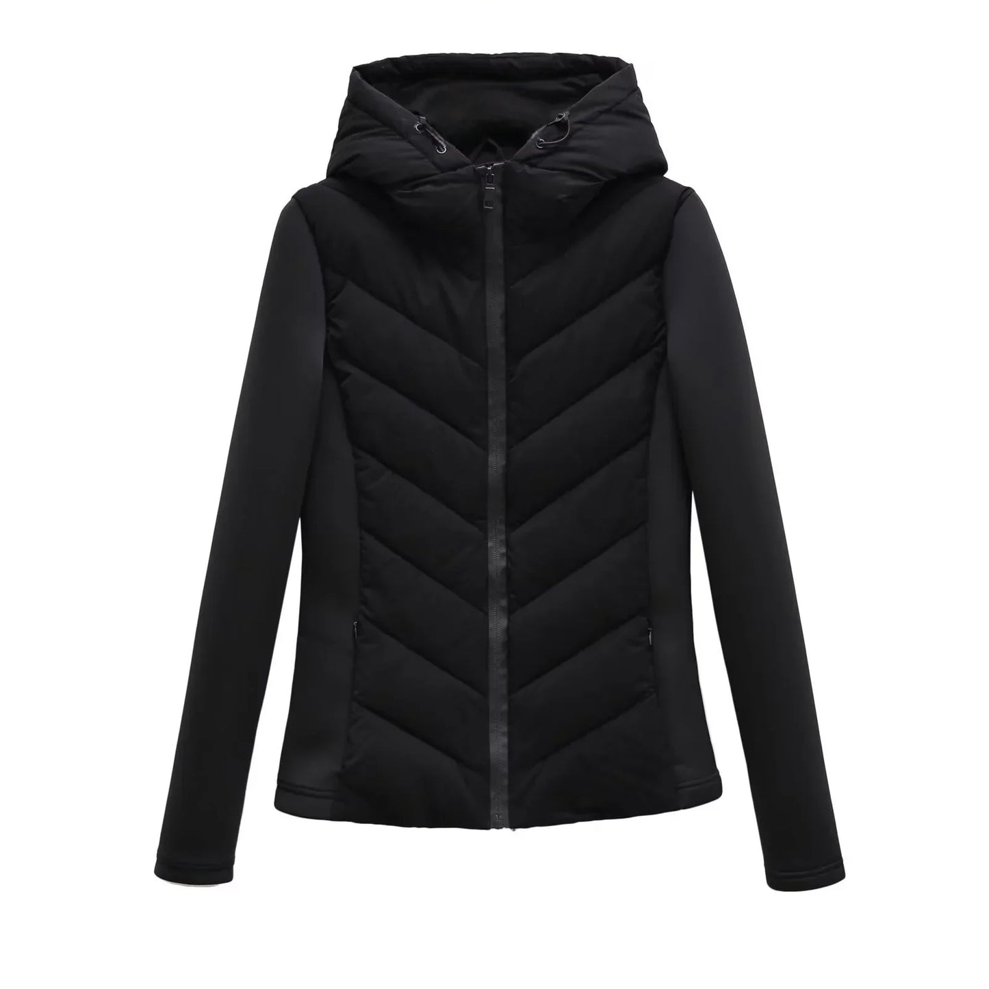 Veste d'hiver pour femme légèrement matelassée avec capuche et poches invisibles