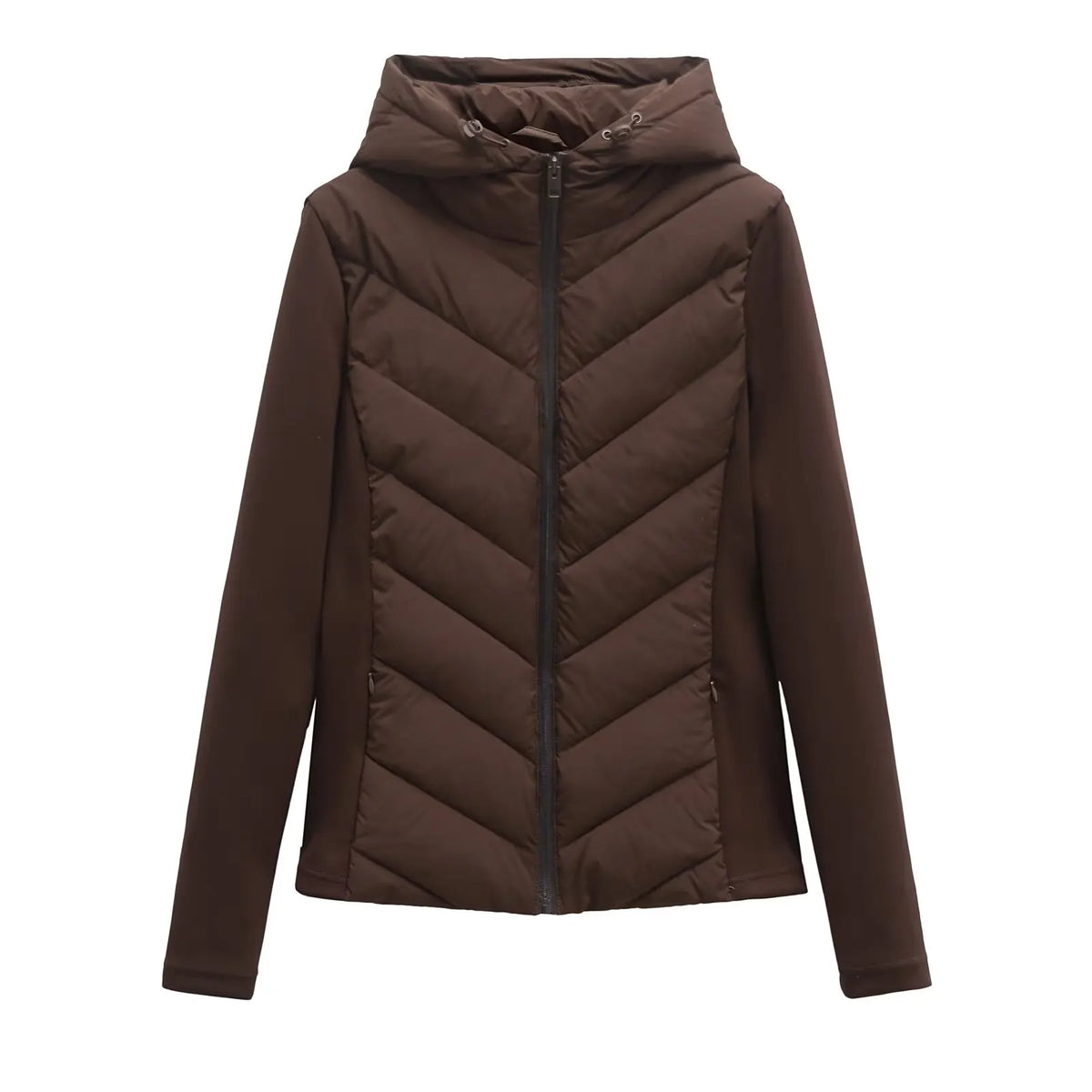 Veste d'hiver pour femme légèrement matelassée avec capuche et poches invisibles