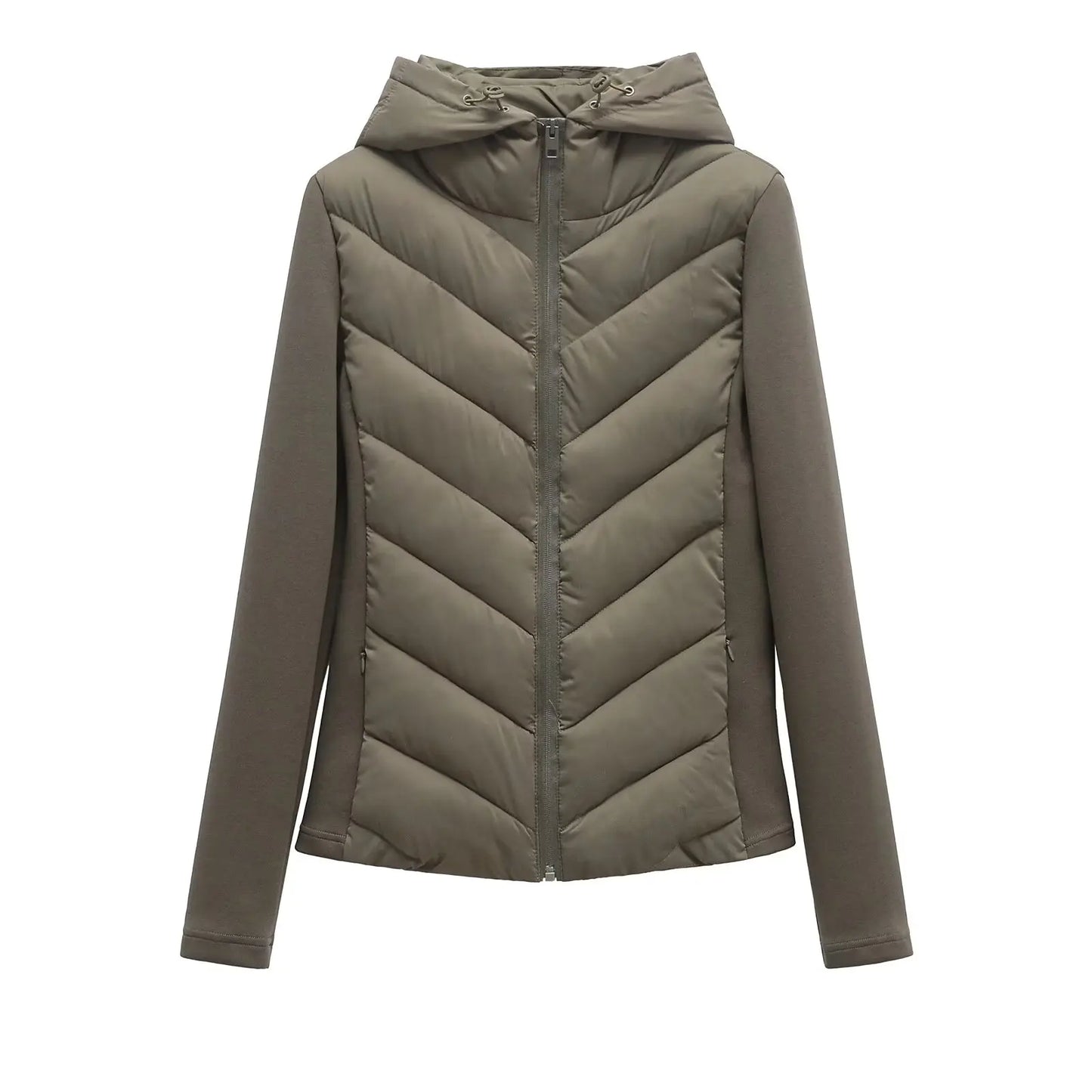 Veste d'hiver pour femme légèrement matelassée avec capuche et poches invisibles