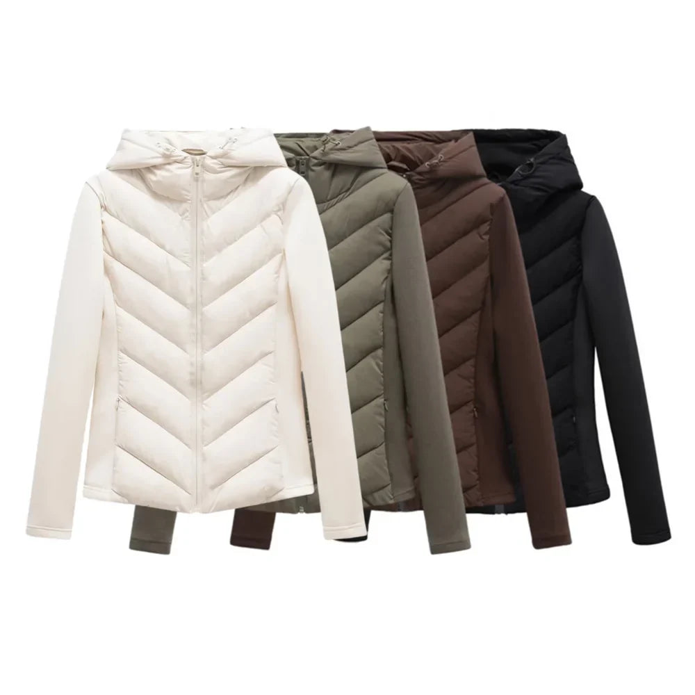 Veste d'hiver pour femme légèrement matelassée avec capuche et poches invisibles