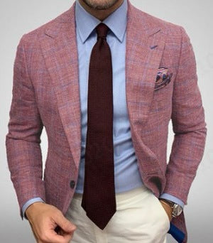 Veste de costume blazer à carreaux pour homme avec col à revers crantés