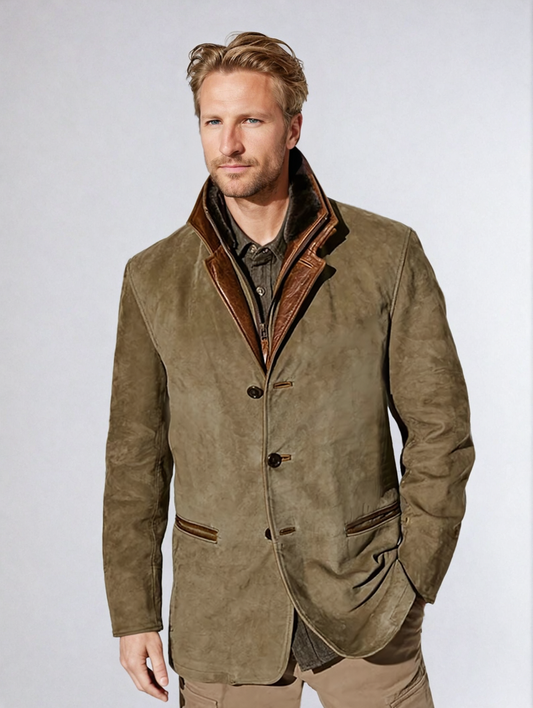 Veste en cuir de cerf style vintage pour homme – Élégance classique et confort moderne