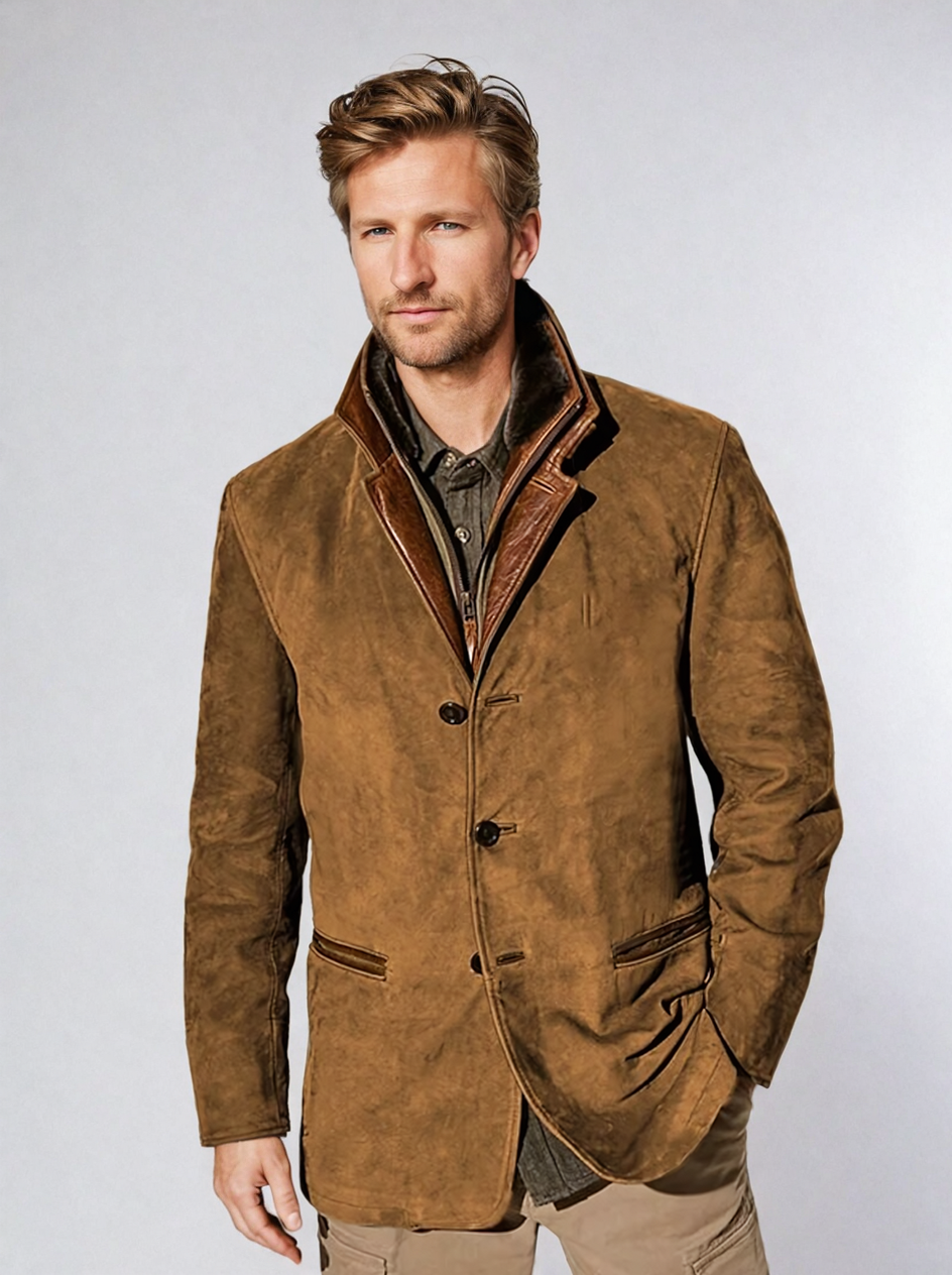 Veste en cuir de cerf style vintage pour homme – Élégance classique et confort moderne