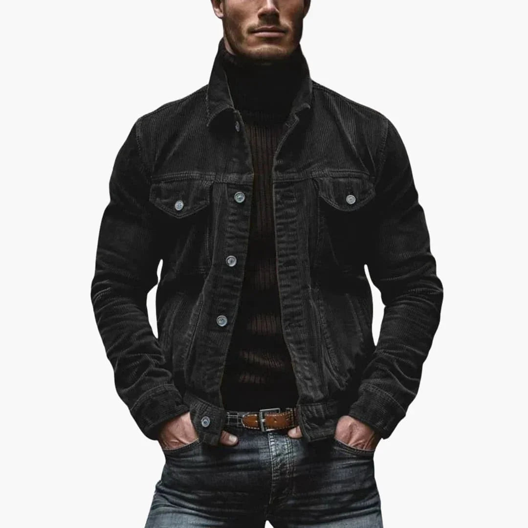 Veste en velours côtelé pour homme avec poches, col et coupe décontractée de style traditionnel