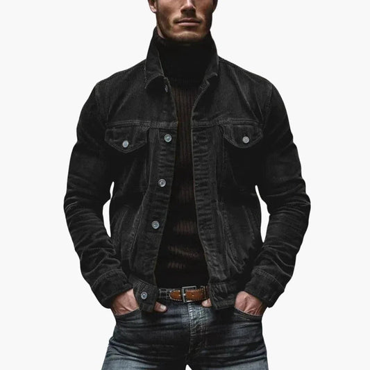 Veste en velours côtelé pour homme avec poches, col et coupe décontractée de style traditionnel