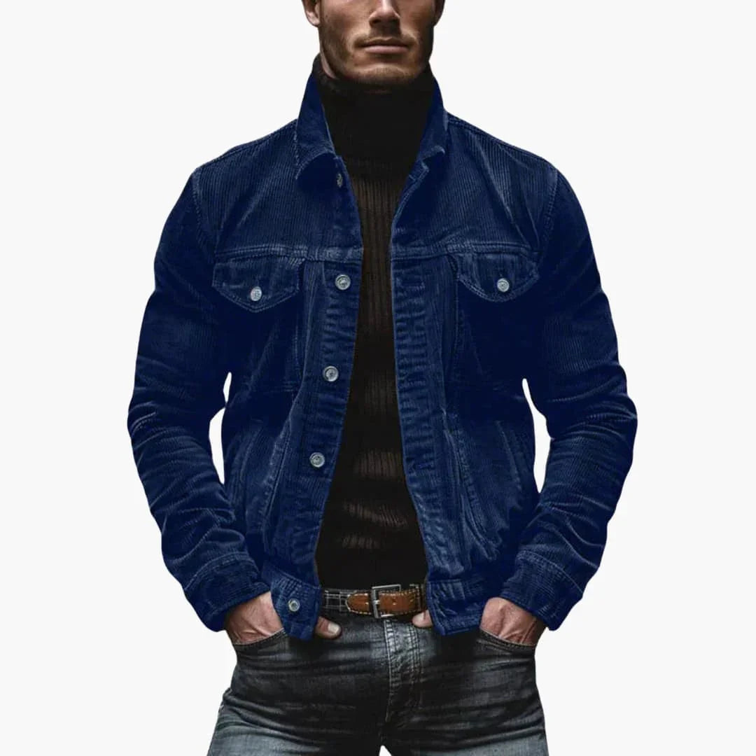 Veste en velours côtelé pour homme avec poches, col et coupe décontractée de style traditionnel