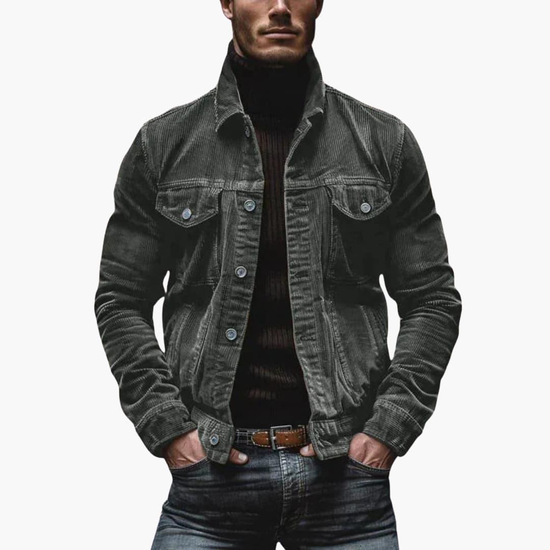 Veste en velours côtelé pour homme avec poches, col et coupe décontractée de style traditionnel