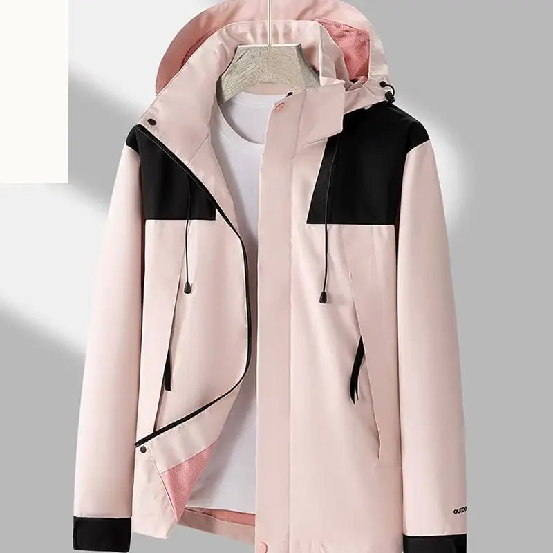 Veste hardshell imperméable et coupe-vent unisexe avec capuche amovible