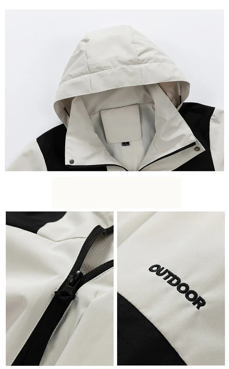 Veste hardshell imperméable et coupe-vent unisexe avec capuche amovible