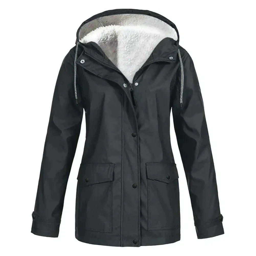 Veste imperméable coupe évasée à capuche pour femme