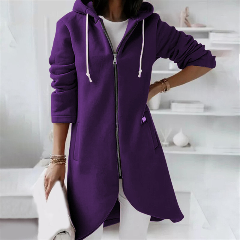 Veste longue à capuche pour femme
