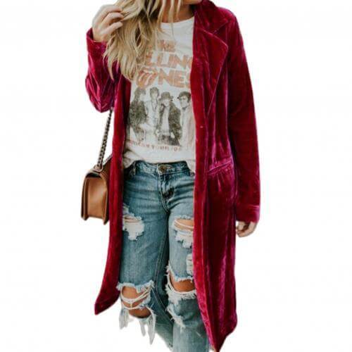 Veste longue en velours avec poches