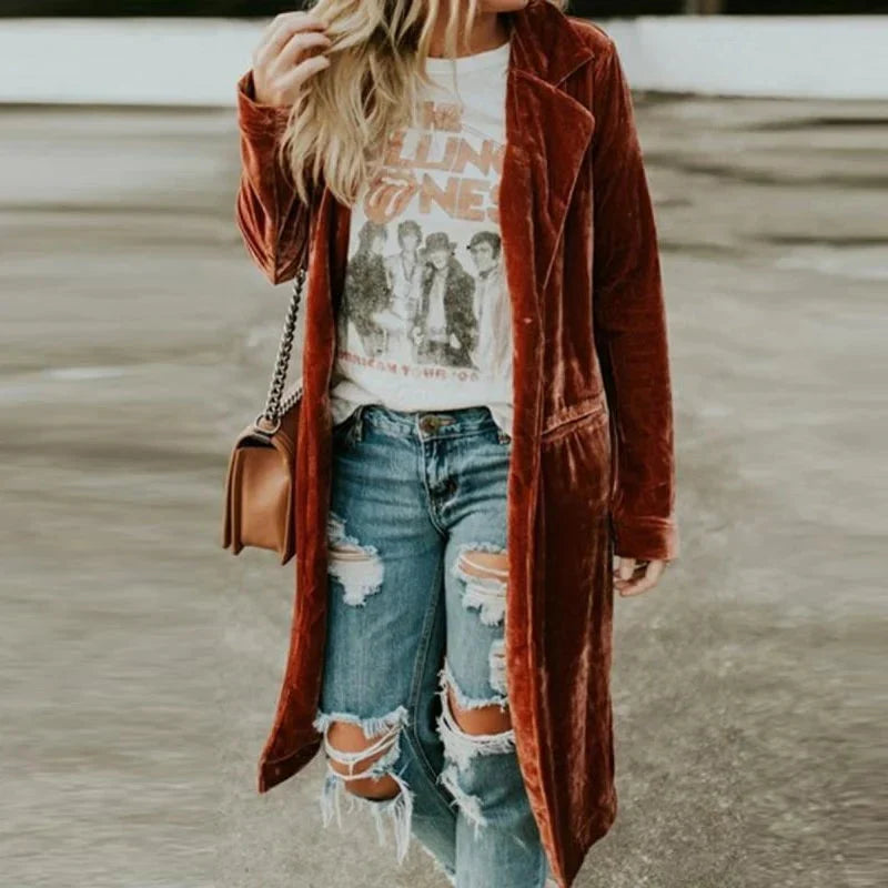 Veste longue en velours avec poches
