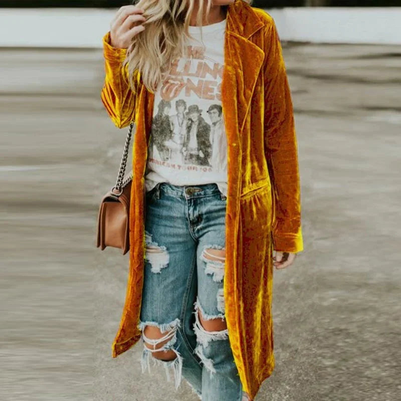 Veste longue en velours avec poches