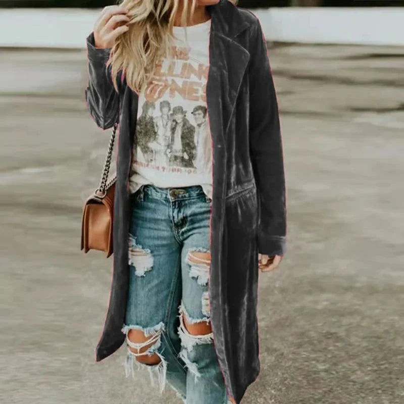 Veste longue en velours avec poches