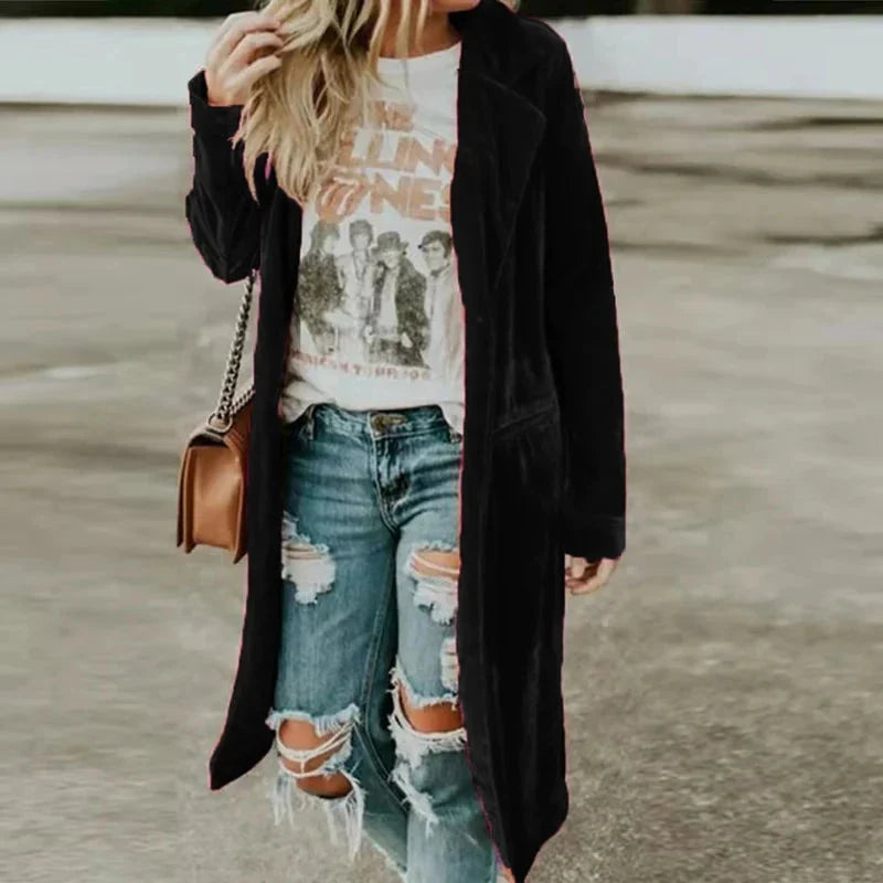 Veste longue en velours avec poches