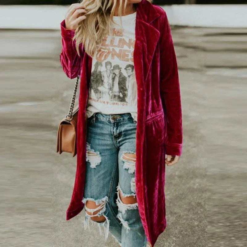 Veste longue en velours avec poches
