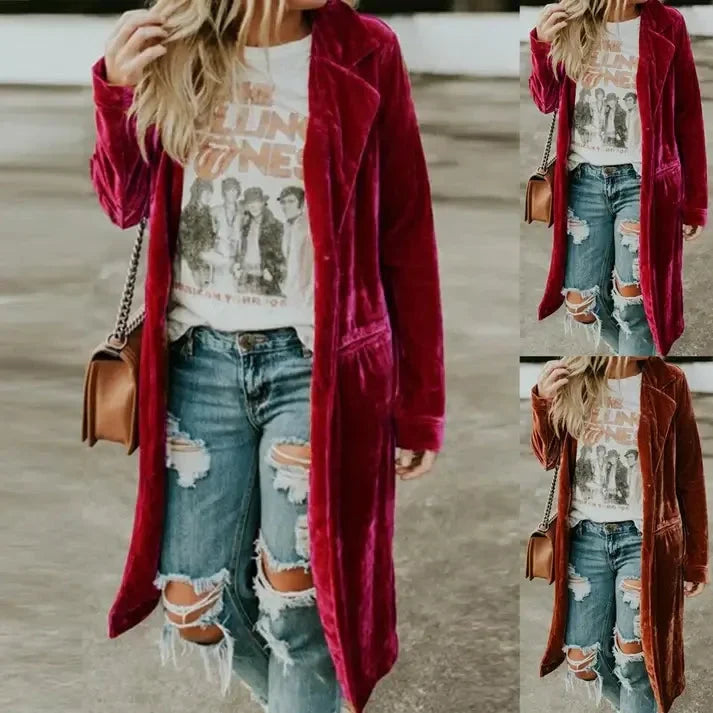 Veste longue en velours avec poches