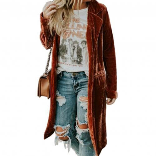 Veste longue en velours avec poches