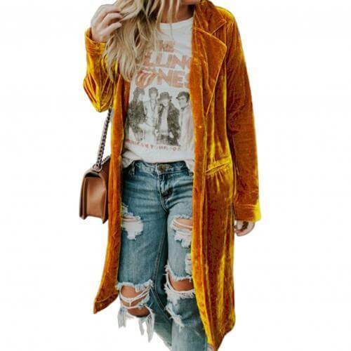 Veste longue en velours avec poches