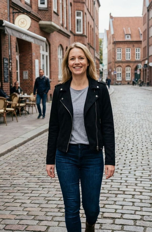 Veste motard en suédine à zip asymétrique pour femme