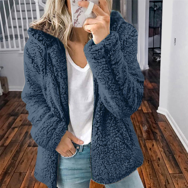 Veste polaire à capuche et fermeture éclair pour femme